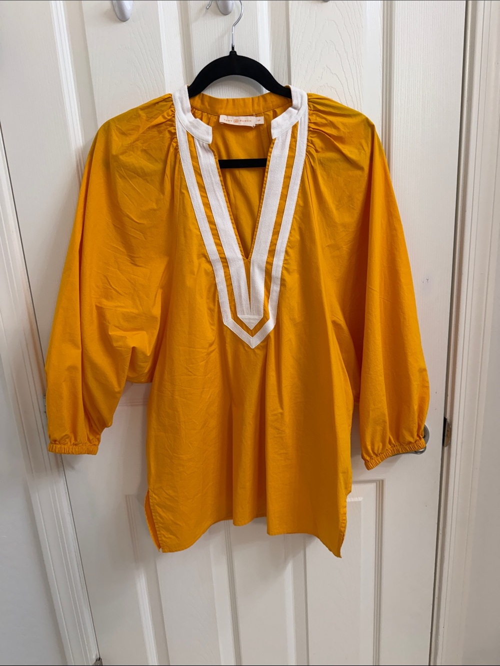 Tory Burch Mustard Yellow V-Neck Tunic with White Trim